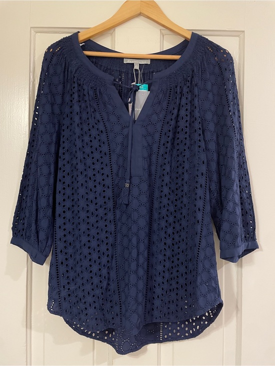 Daniel Rainn Tops - Daniel Rainn Pale Sky Wilcox Navy Blue Eyelet Boho Blouse Top NWT - Size M